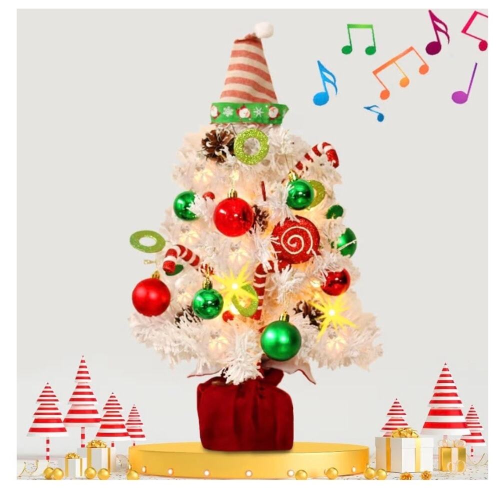 Mini White Christmas Tree, Small Flocked Christmas Tree with Lights (C190)